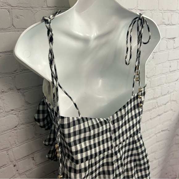 Sabo Skirt New Black Gingham Saha Gingham mini dress cotton ruffle Small Chic - Picture 7 of 10
